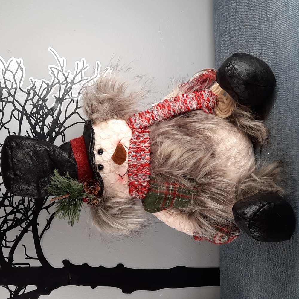 Plush Fabric Snowman Faux Fur Ear Muffs Accents Snowmen Winter Decoration